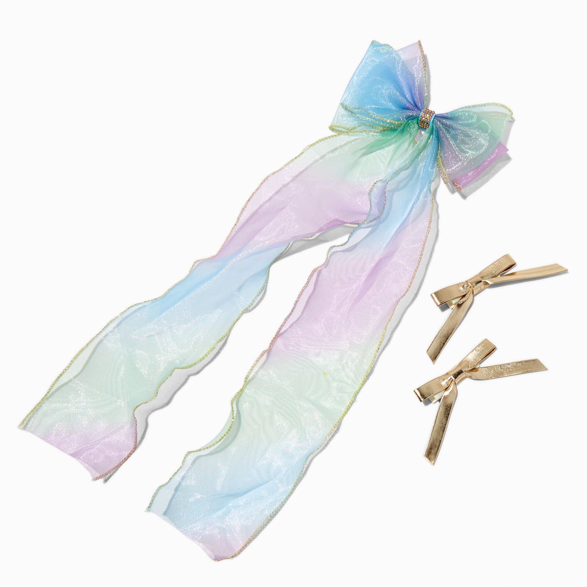 Claire's Club Blue Ombré Chiffon Hair Bow Clip Set - 3 Pack,