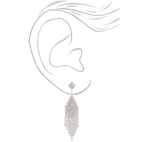 Silver Rhinestone 3&quot; Cascade Drop Earrings,