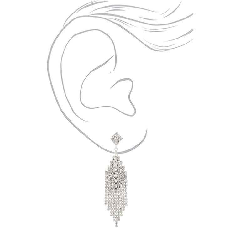 Silver Rhinestone 3&quot; Cascade Drop Earrings,