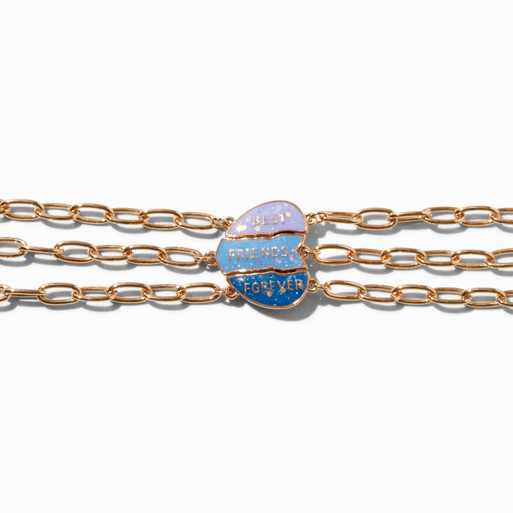 &#39;Best Friends Forever&#39;&#39; Blue Ombr&eacute; Split Heart Chain Bracelets - 3 Pack,