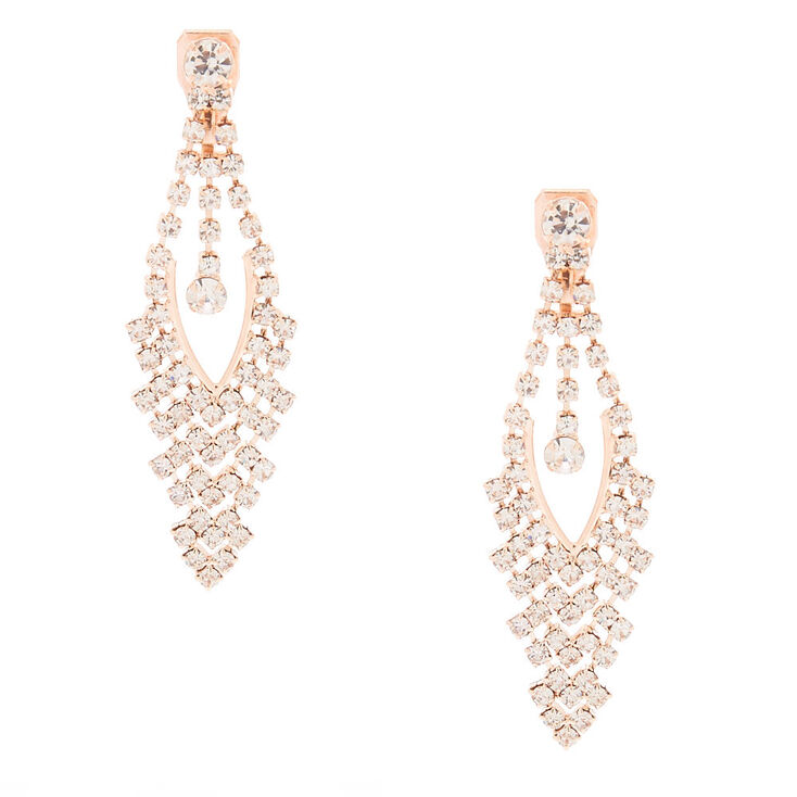 Rose Gold 2&quot; Clip On Drop Earrings,