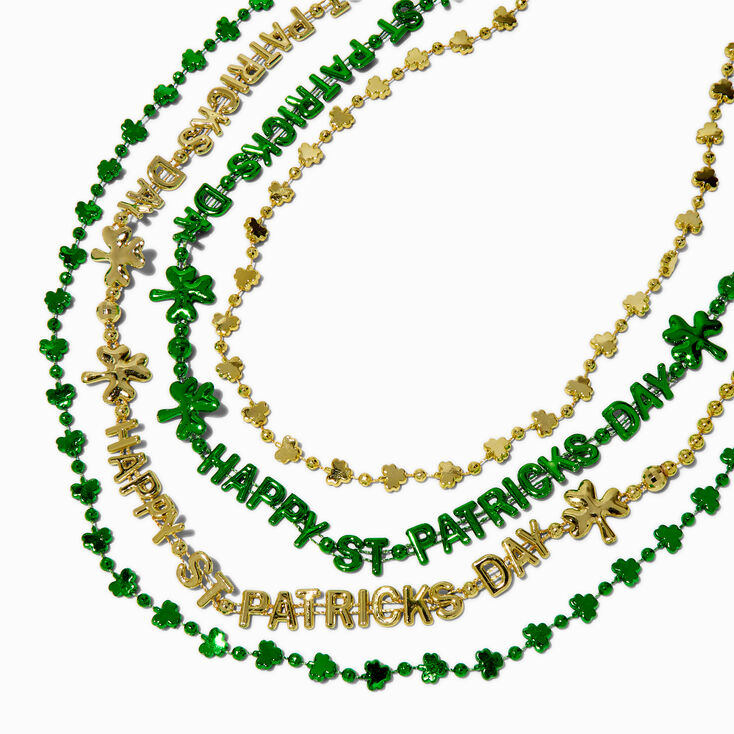 St. Patrick&#39;s Day Shamrocks Beaded Necklace Set - 4 Pack,