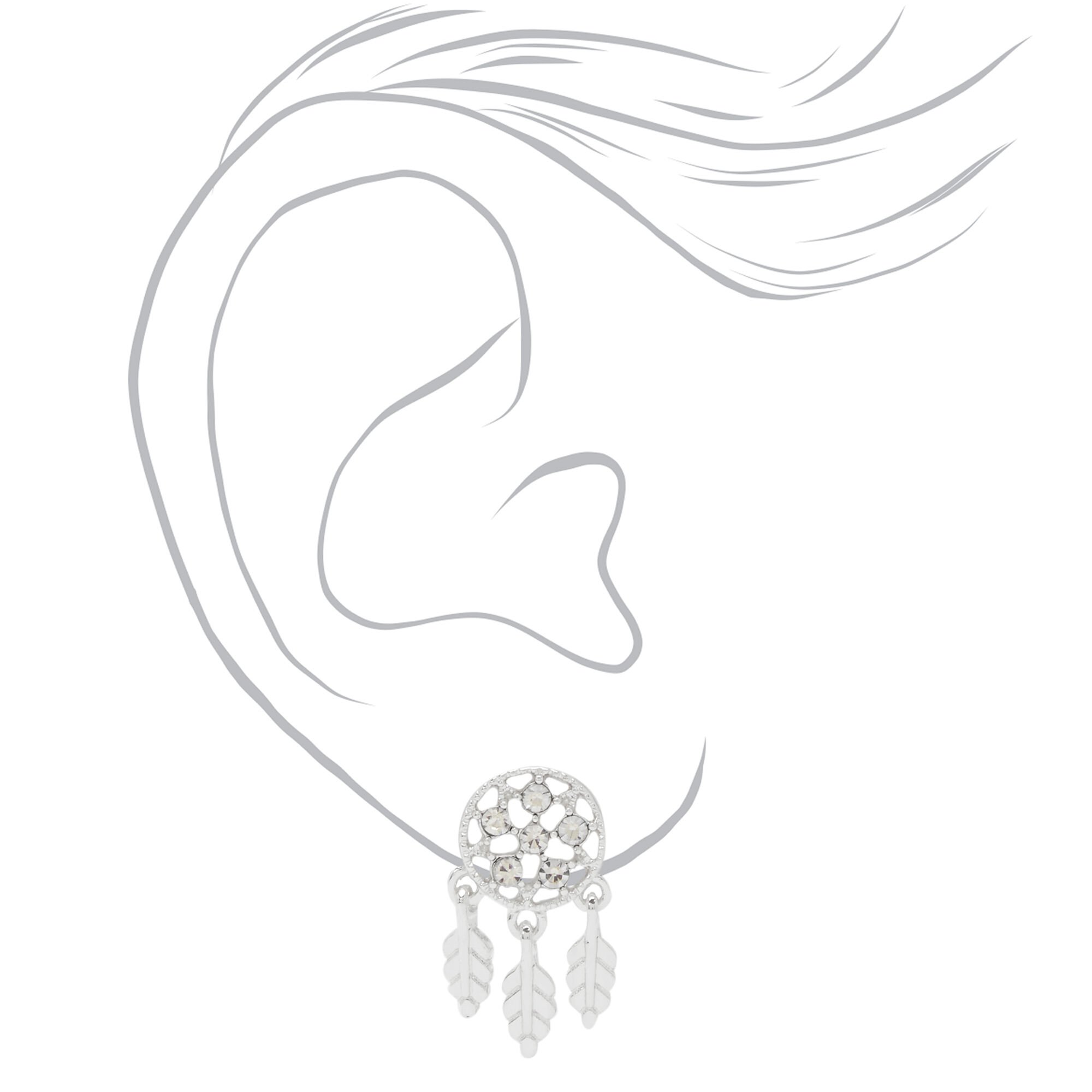 Clous d'oreilles attrape-rêves strass couleur argentée,