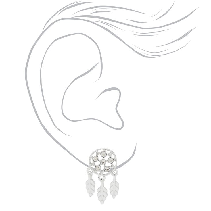 Silver-tone Crystal Dreamcatcher Stud Earrings,