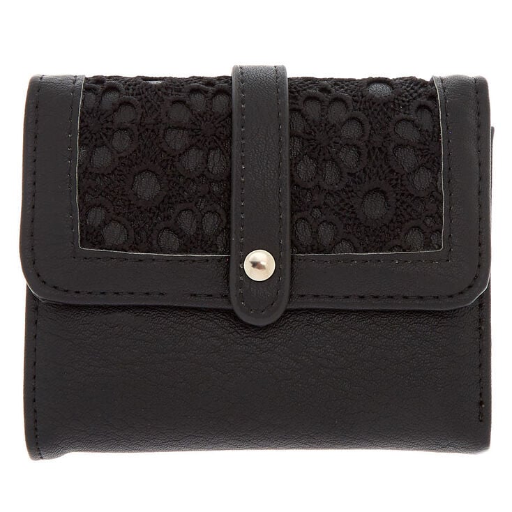 Claire's Porte-feuille à 3 compartiments à motif crochet noir