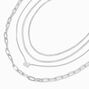 Silver &amp; Square Crystal Mixed Chain Necklaces - 4 Pack,