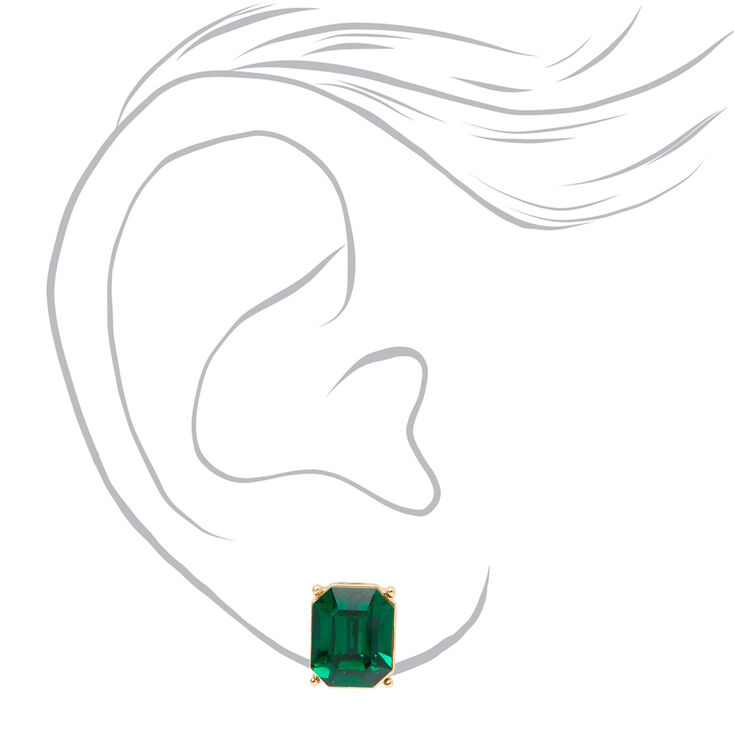 Gold Jewel Stud Earrings - Emerald,