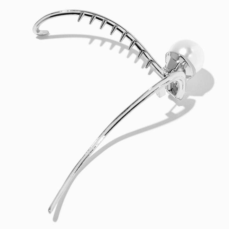 Silver Metal Pearl Banana Hair Claw,