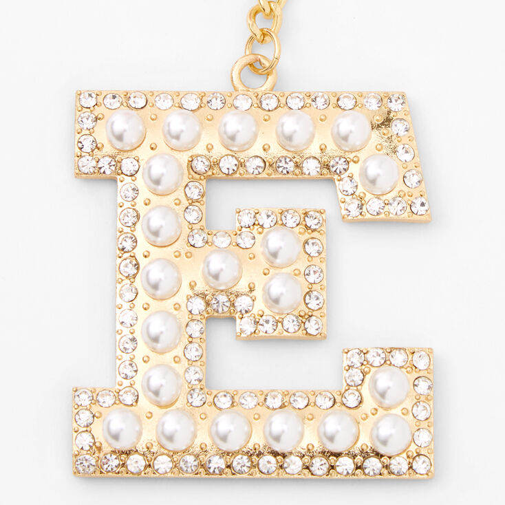 Gold Bling Initial Pom Pom Keyring - Pink, E,