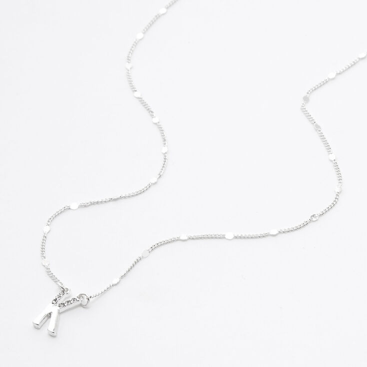 Silver Half Stone Initial Pendant Necklace - K,