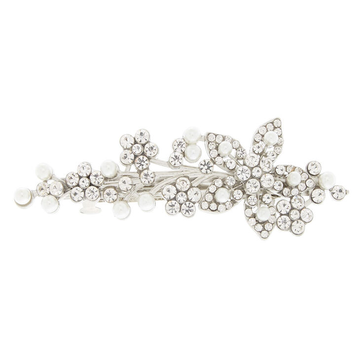 Silver Imitation Crystal & Pearl Flower Barrette | Claire's US