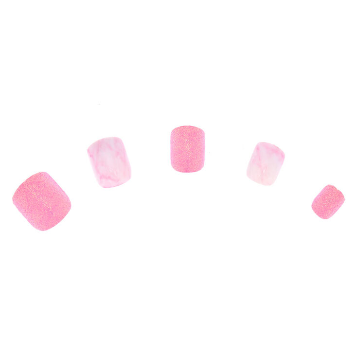 Claire's Lot de 24 faux ongles à paillettes roses effet marbré