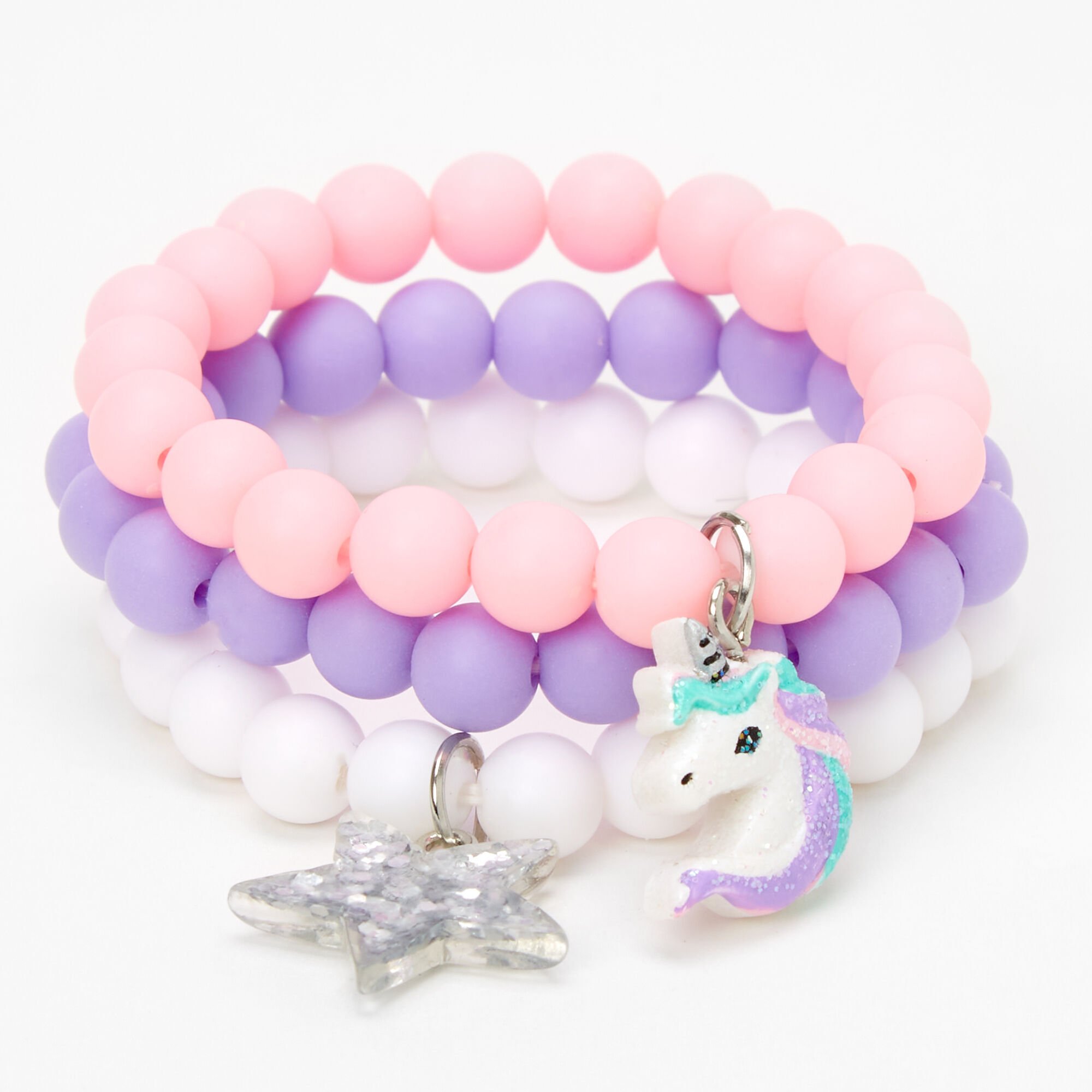 Claire s Club Unicorn Matte Beaded Stretch Bracelets Lilac 3