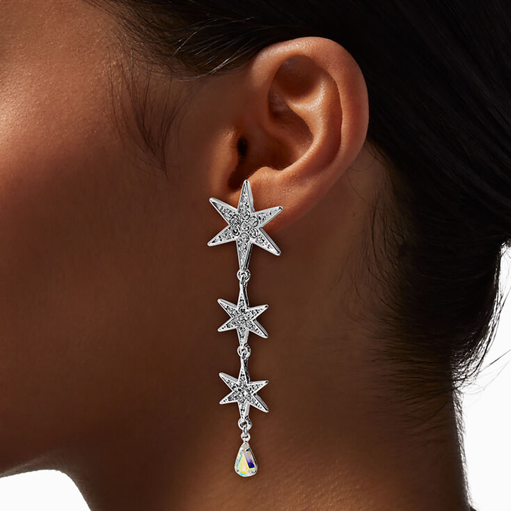 Silver-tone Large Star Drop Earrings,