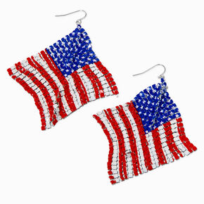 American Flag 3&quot; Mesh Drop Earrings,