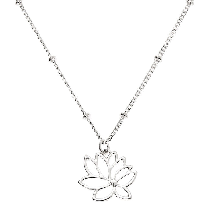 Silver Lotus Flower Pendant Necklace,