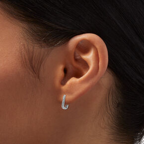 Silver 10MM Cubic Zirconia Chainlink Huggie Hoop Earrings,