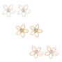 Lot de 3 paires de clous d&#39;oreille fleurs en fil de fer en m&eacute;taux mixtes,