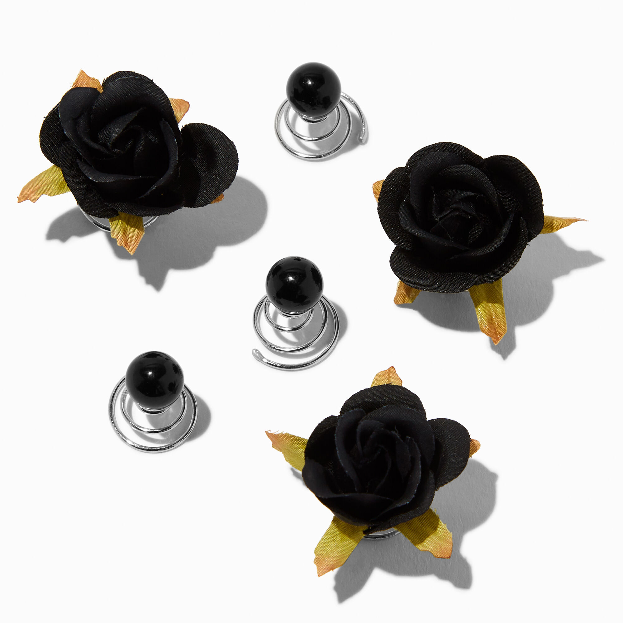View Claires Rose Hair Spinners 6 Pack Black information