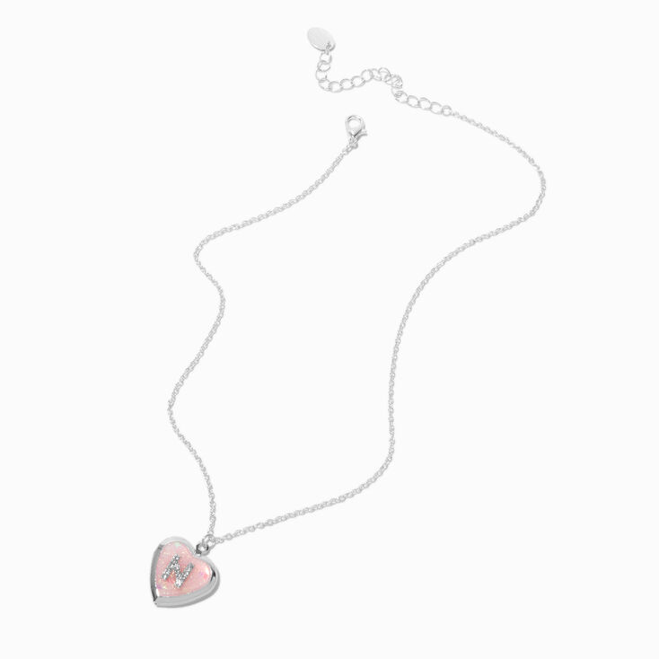 Pink Embellished Initial Glitter Heart Locket Necklace - M,