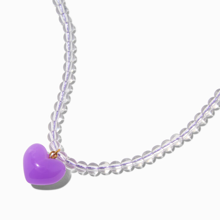 Claire&#39;s Club Purple Puffy Heart Pendant Necklace,