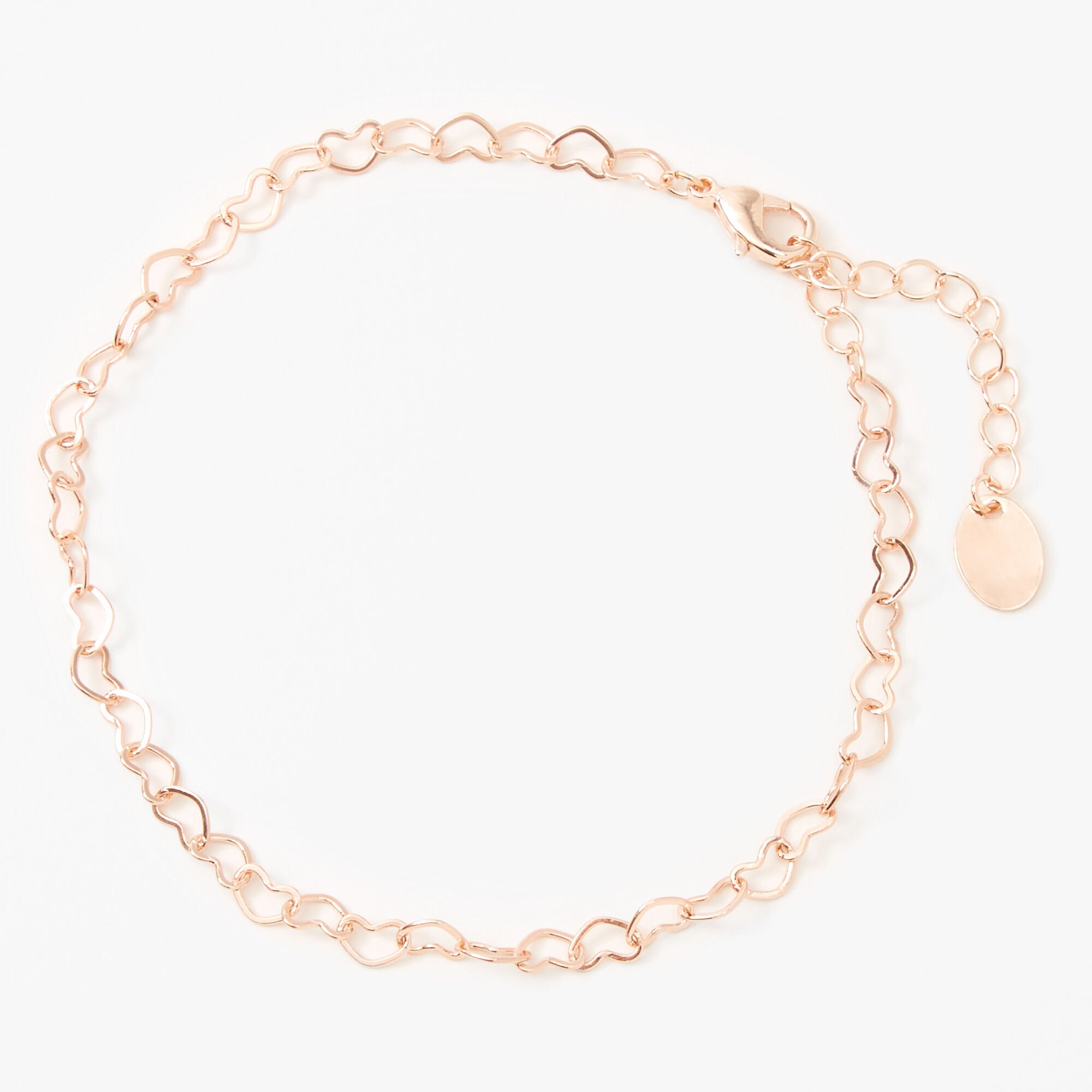 View Claires Tone Open Heart Chain Anklet Rose Gold information