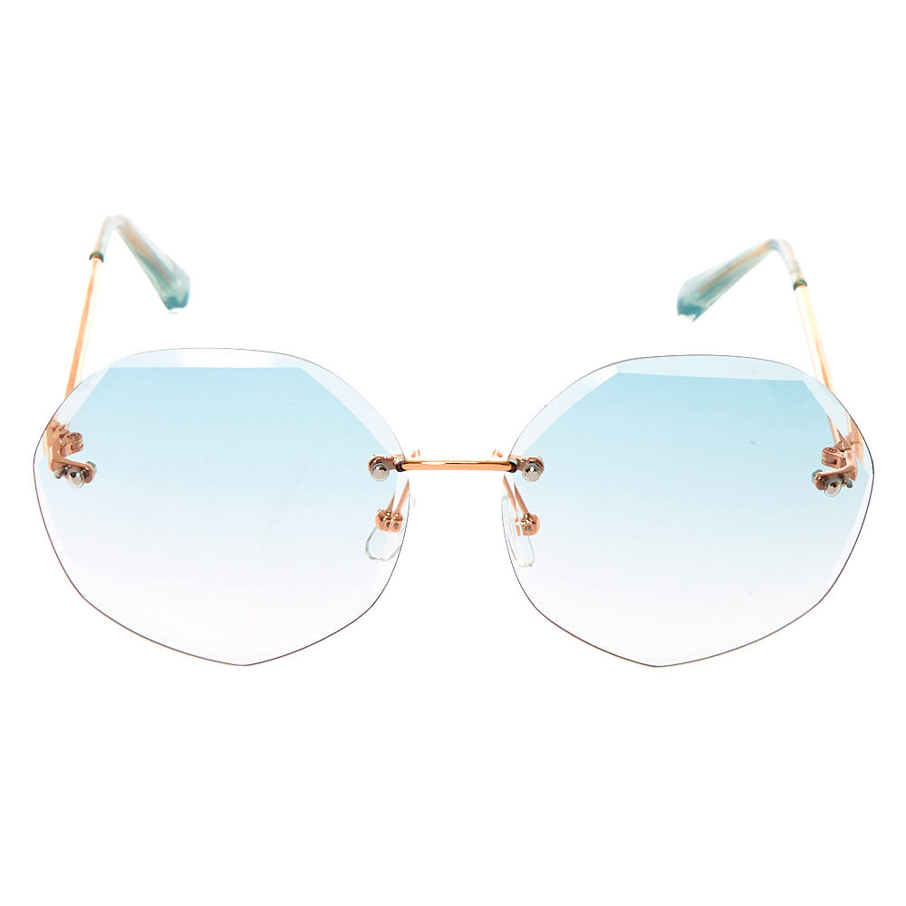 Lunettes de soleil sans monture de forme octogonale biseaut e Bleu