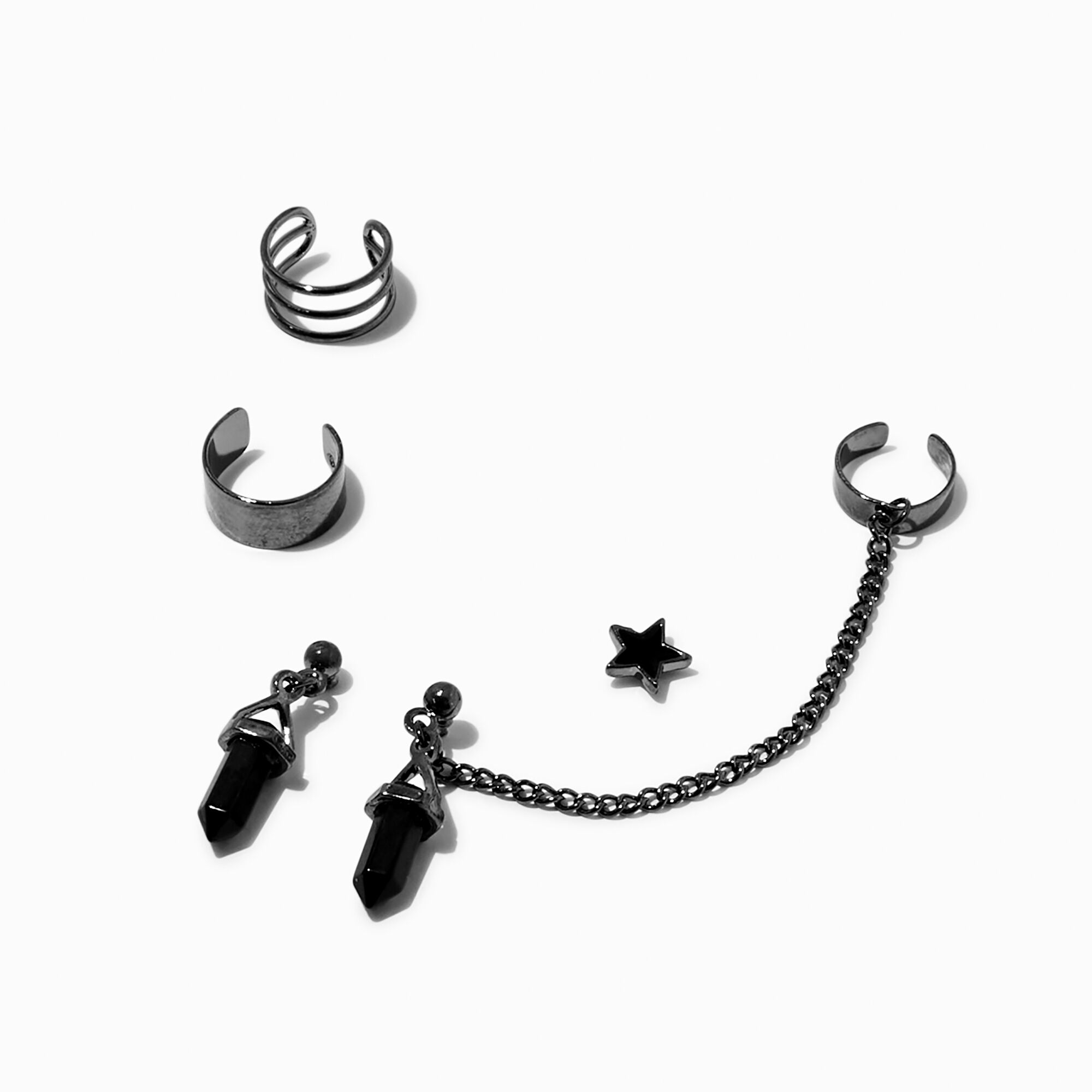View Claires Mystical Gem Star Connector Cuff Earrings Stackables 5 Pack Black information