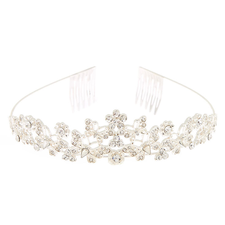 Silver Rhinestone Butterfly Tiara,