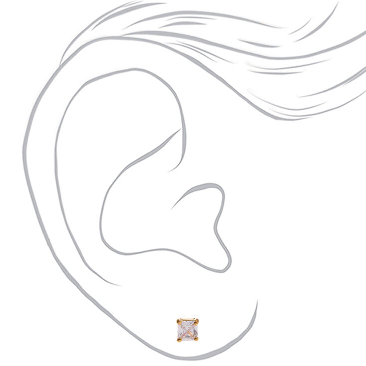 18k Gold Plated Cubic Zirconia Square Stud Earrings - 5MM,