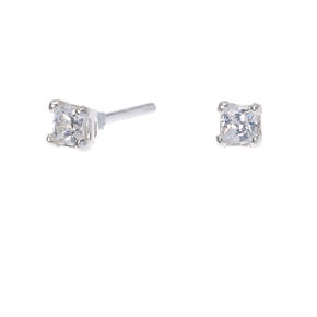 C LUXE by Claire&#39;s Sterling Silver Cubic Zirconia 3x3mm Square Stud Earrings,