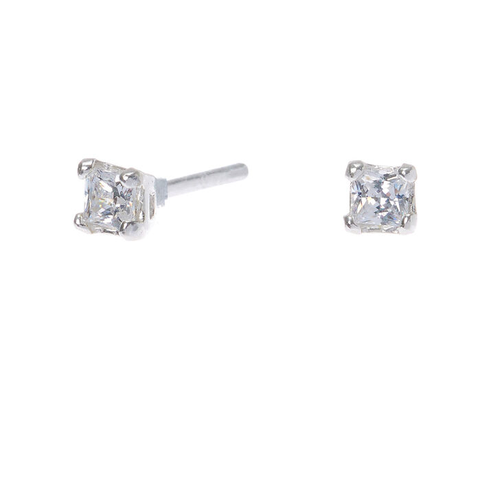 Sterling Silver Cubic Zirconia 3MM Square Stud Earrings