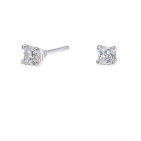 Sterling Silver Cubic Zirconia 3MM Square Stud Earrings,