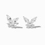 Cubic Zirconia Butterfly Stud Earrings - Silver-tone,