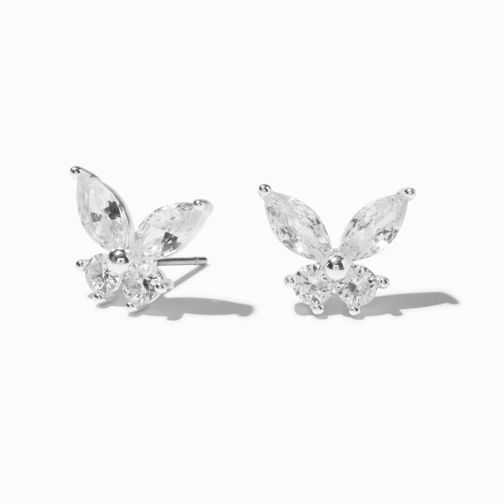 Cubic Zirconia Butterfly Stud Earrings - Silver-tone,