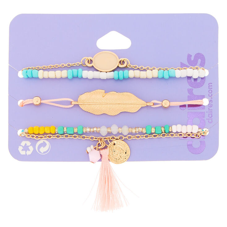Gold Festival Feather Bracelets - 5 Pack,
