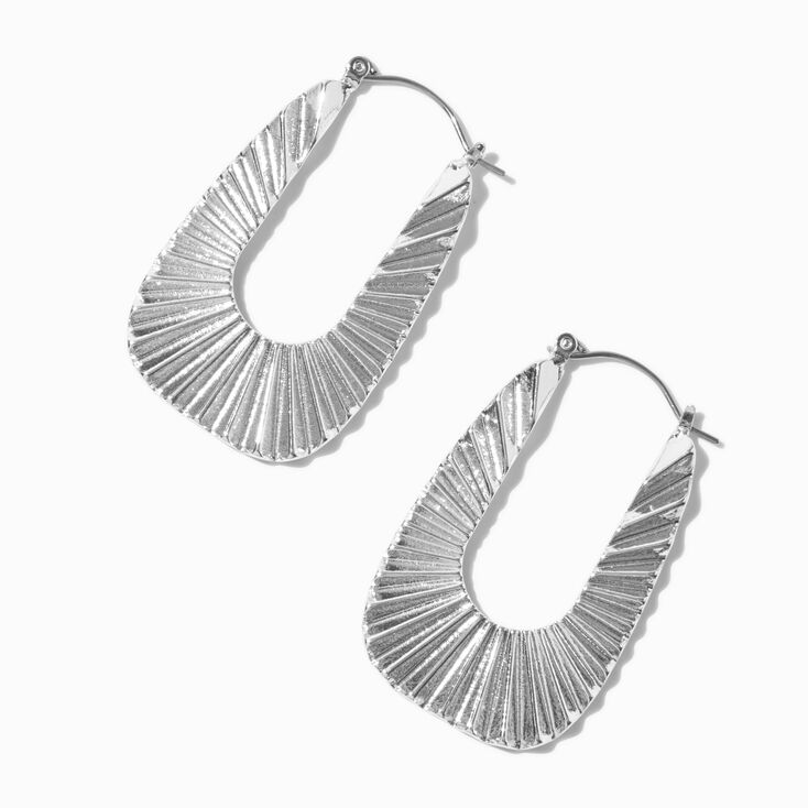 Silver-tone Textured Square 40mm Hoop Earrings ,