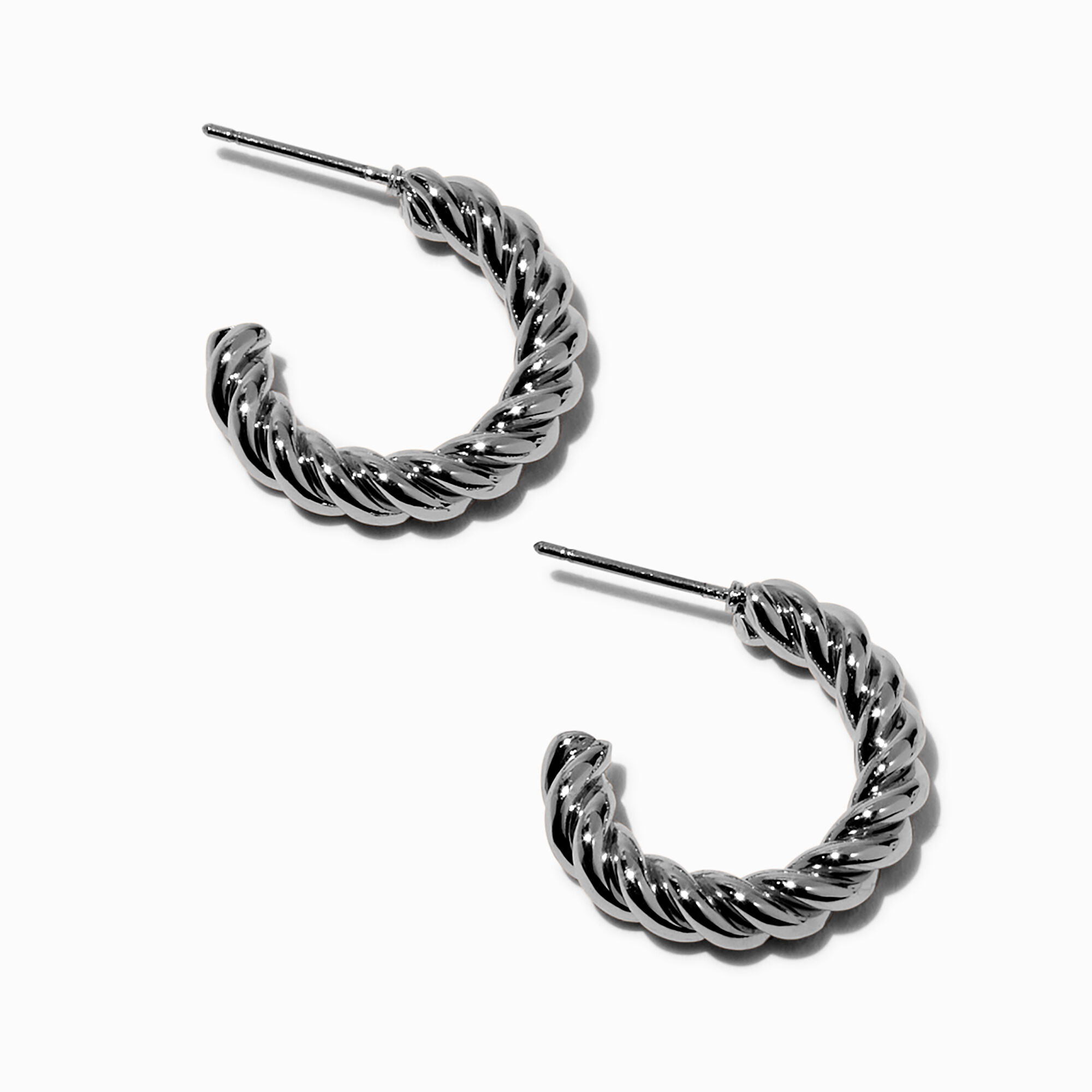 View Claires Tone Twisted Rope 20MM Hoop Earrings Silver information