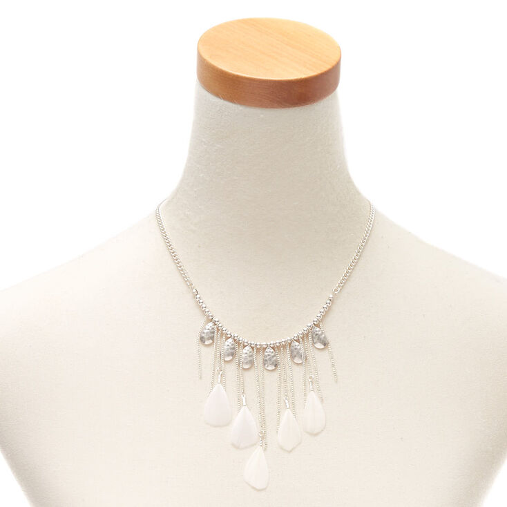 Silver Feather Statement Necklace,