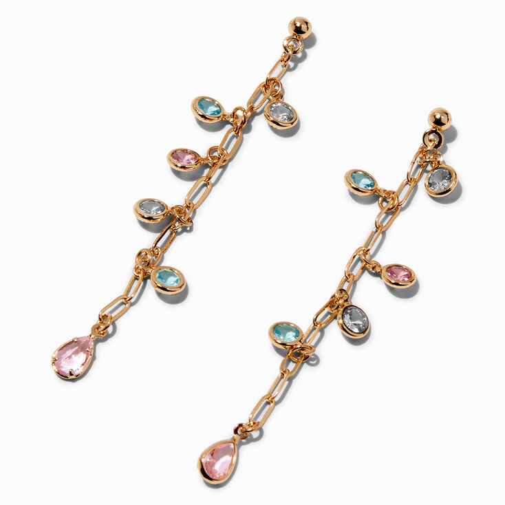 Gold Pastel Bezel Crystals 2&quot; Linear Drop Earrings,