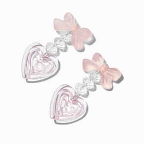 Clear Acrylic Bow &amp; Heart 1.5&quot; Drop Earrings,