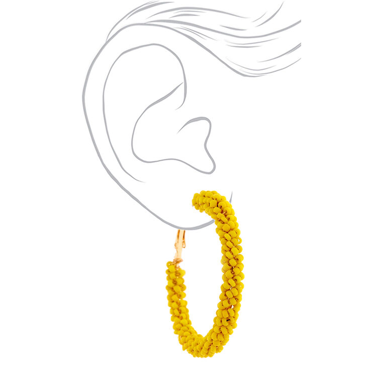 Gold 50MM Beaded Hoop Earrings - Yellow,