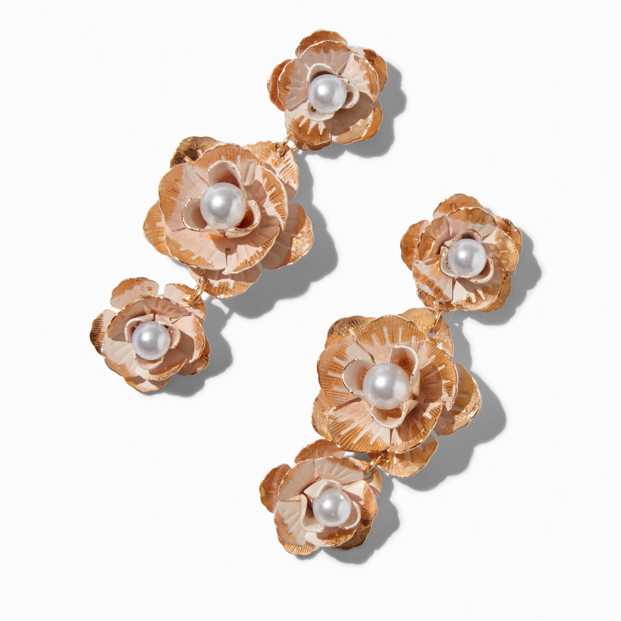 Gold-tone Roses 2" Drop Earrings ,
