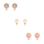 Rose Gold Embellished Clip On Stud Earrings - 3 Pack,