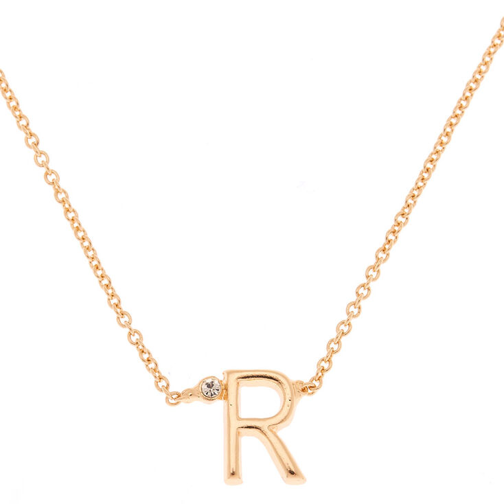 Gold Stone Initial Pendant Necklace - R,