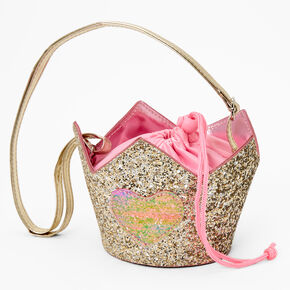 Claire&#39;s Club Glitter Princess Crown Crossbody Bag - Gold,