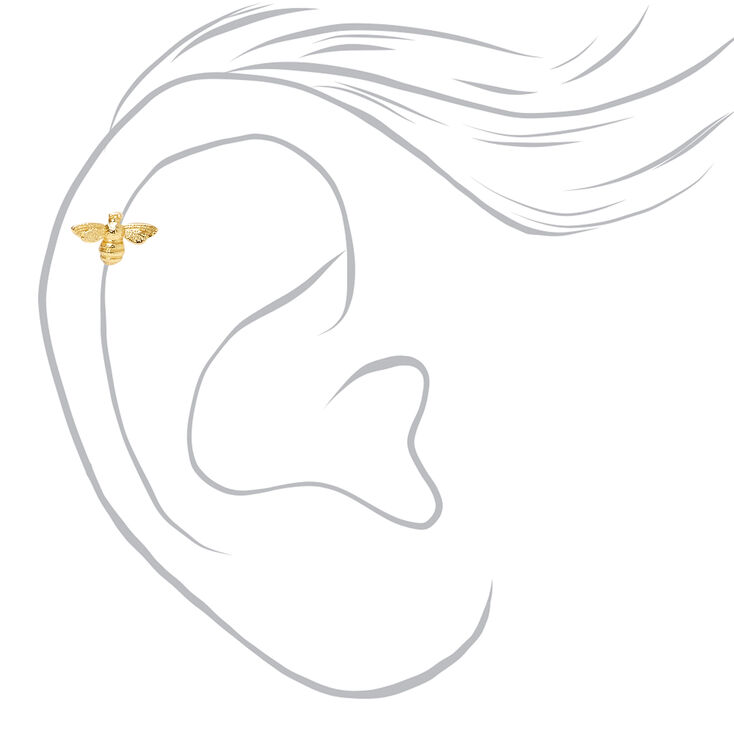 Gold-tone 16G Bee, Crystal &amp; Ball Cartilage Stud Earrings - 3 Pack,