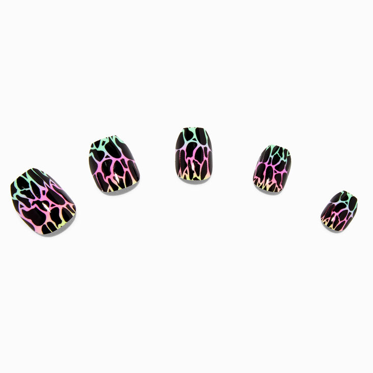 Rainbow Crackle Square Press On Vegan Faux Nail Set -  24 Pack,