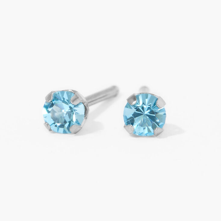 9ct Gold Rhodium Plated 3mm Aquamarine Crystal Studs Ear Piercing Kit with After Care Lotion,