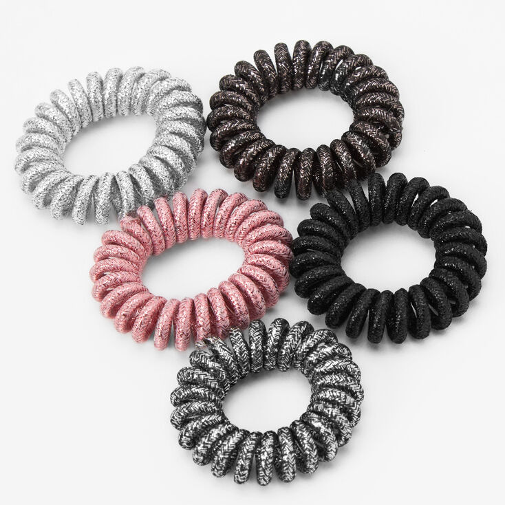 Glittery Multicolored Spiral Hair Ties -  5 Pack,